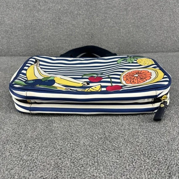 Tory Burch Cosmetic Bag Travel Toiletry Organizer Blue White Stripe Fruit Print - Picture 8 of 16